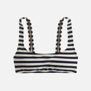 J.CREW Scoop Neck Bikini Top in Classic Stripe Navy Blue White Medium